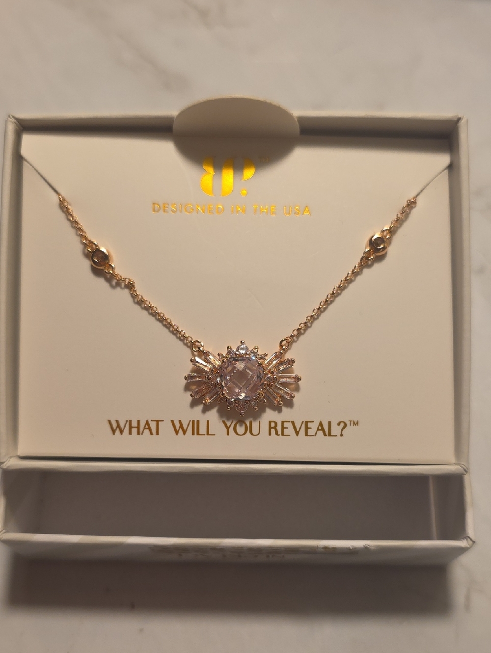Rose Gold April Sunburst Pendant Necklace